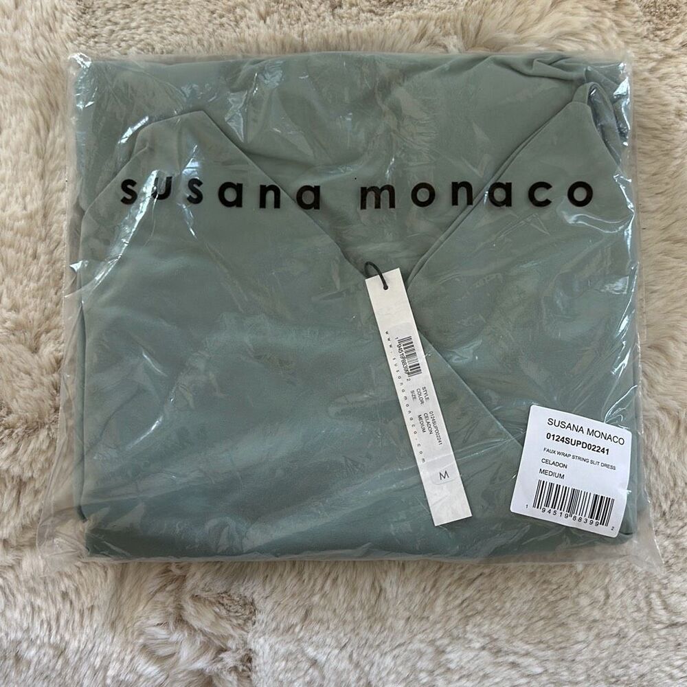 Susana Monaco Faux Wrap String Slit Dress in Celadon Size M - Picture 5 of 5